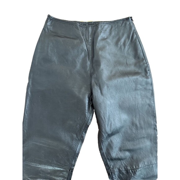 Harve Bernard Leather Pants Women Sz 8 28x27 Lined Straight Leg Black Jeans - Picture 2 of 6